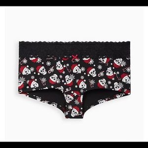 WIDE LACE TRIM BOYSHORT PANTY - COTTON HOLIDAY SKULLS BLACK 3X Hipster size 2X